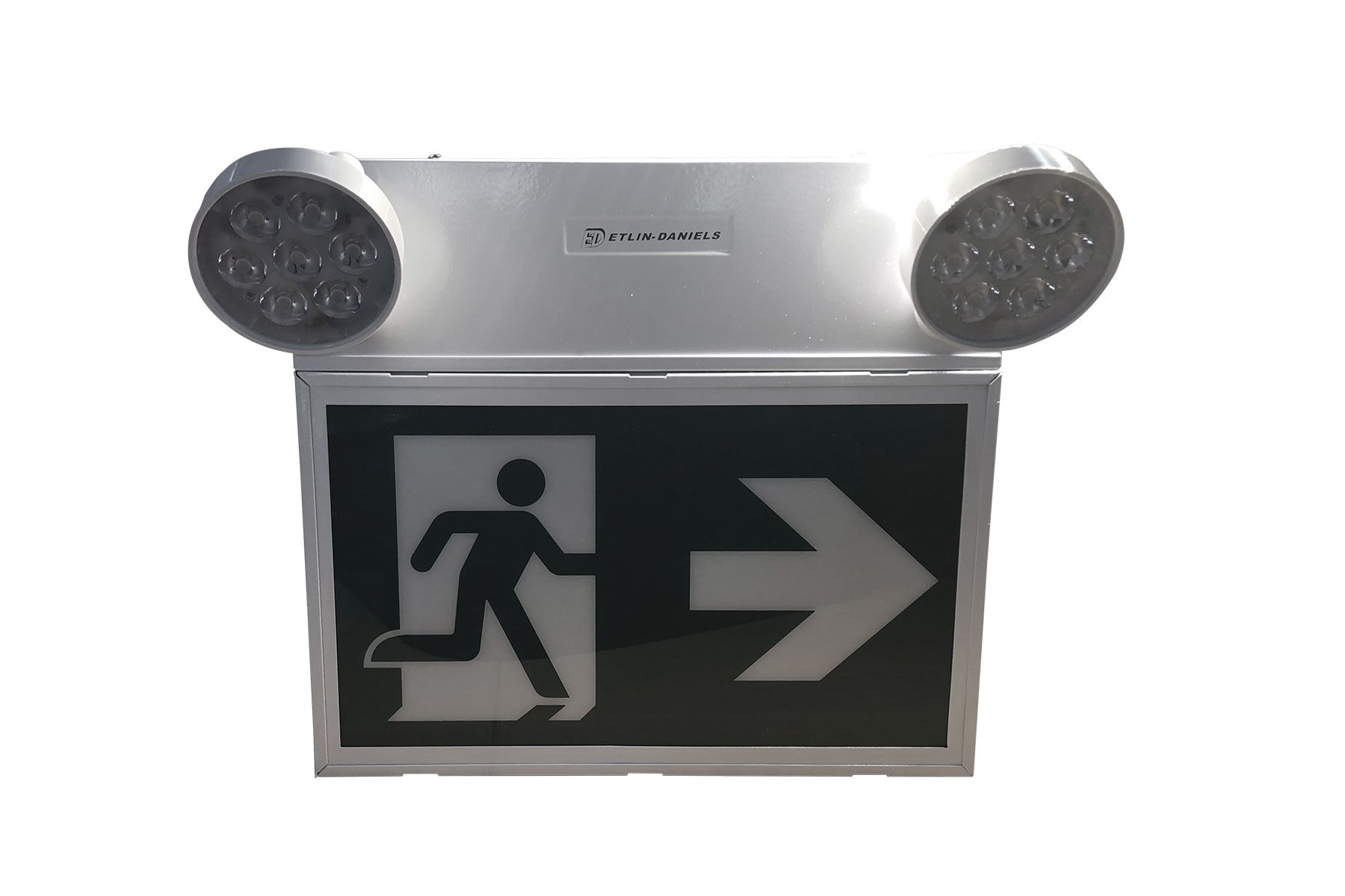 EC302WHM-A13-BB-GU-10RC - LED RUNNING MAN EXIT SIGN WITH COMBO HEADS