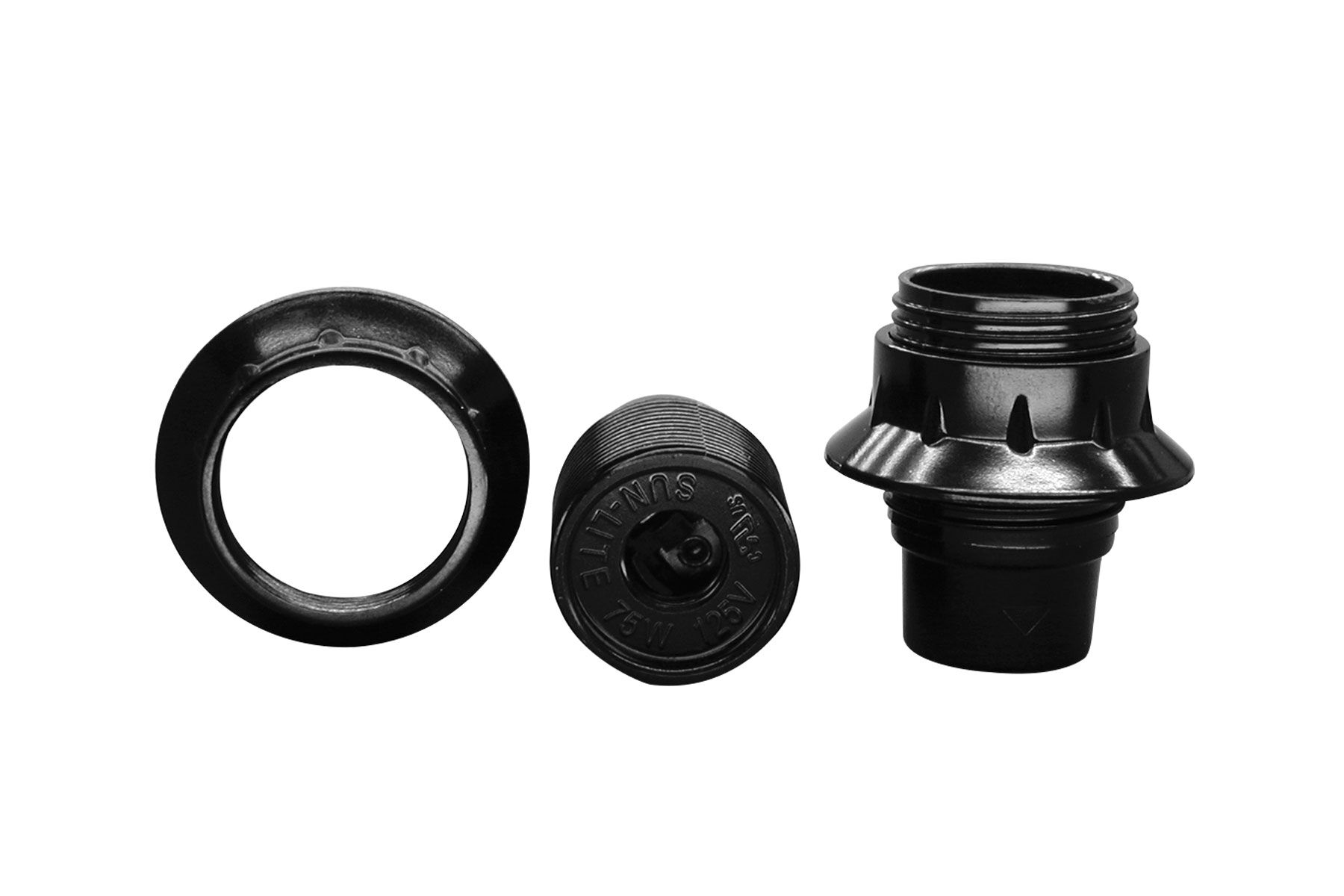 Euro Style Candelabra Light Socket with Full Outer Thread and Phenolic Shade Ring