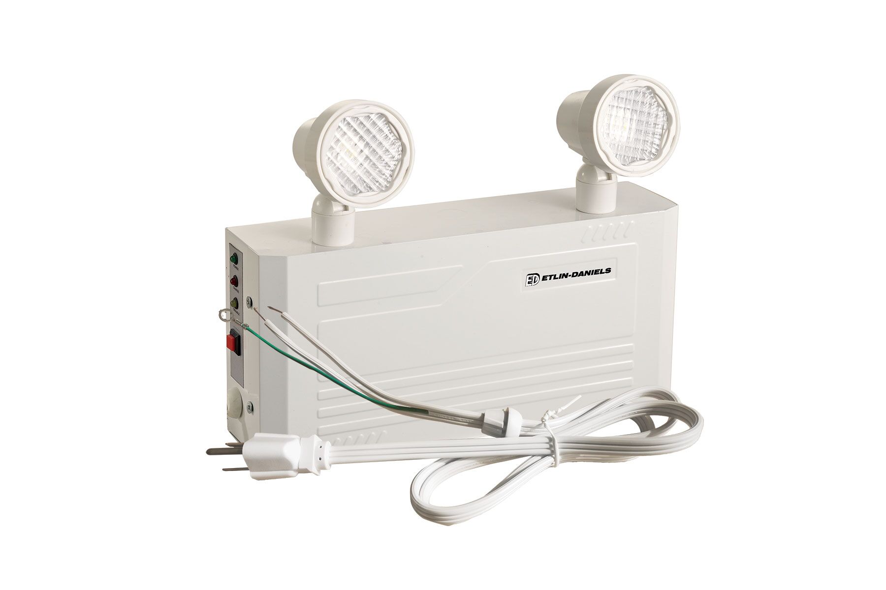 ER300D-WHM-A13CP-BB-4RC - LED Emergency Light Battery Unit, Metal Compact Frame with 2 X 2W Thermoplastic Adjustable Heads, Internal Battery May Power Up To 36W of Remote Heads at 6VDC, 120 / 347V, Battery Back Up > 120 Min., Remote Capable CAN ICES-005 (B) / NMB-005 (B)