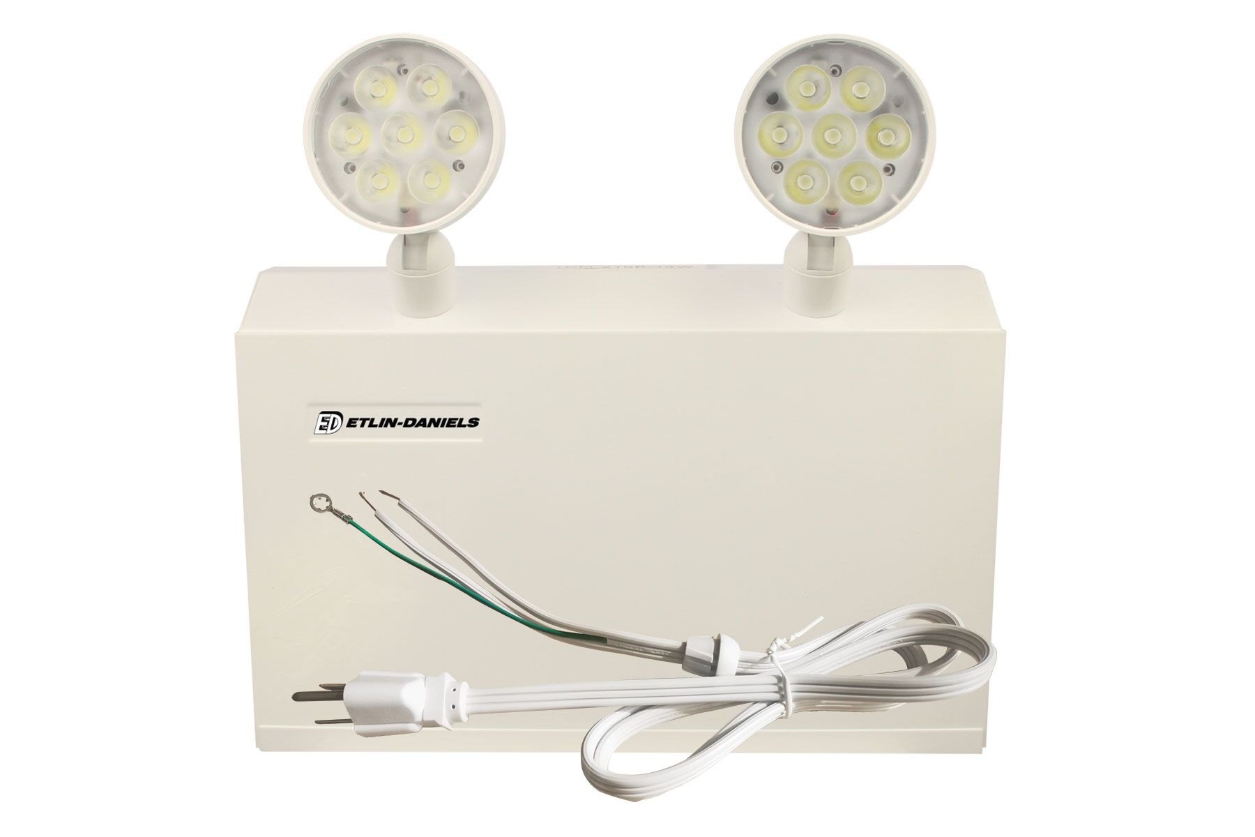 ER3140D-WHM-A13CP-BB-10RC - LED Emergency Light Battery Unit, Metal Compact Frame with 2 X 5W Thermoplastic Adjustable Heads, Internal Battery May Power Up to 140W of Remote Heads at 12VDC, 120 / 347V, Battery Backup > 120 Min., Remote Capable, CAN ICES-005 (B) / NMB-005 (B)