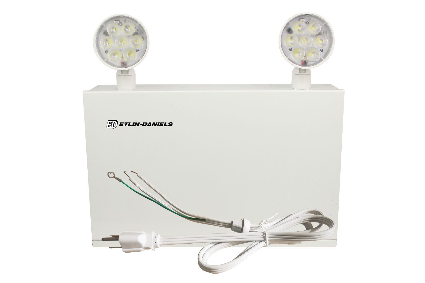 ER3144D-WHM-A13CP-U24-BB-10RC - LED Emergency Light Battery Unit, Metal Compact Frame with 2 X 5W Thermoplastic Adjustable Heads, Internal Battery May Power Up to 144W of Remote Heads at 24VDC, 120 / 347V, Battery Backup > 120 Min., Remote Capable, CAN ICES-005 (B) / NMB-005 (B)