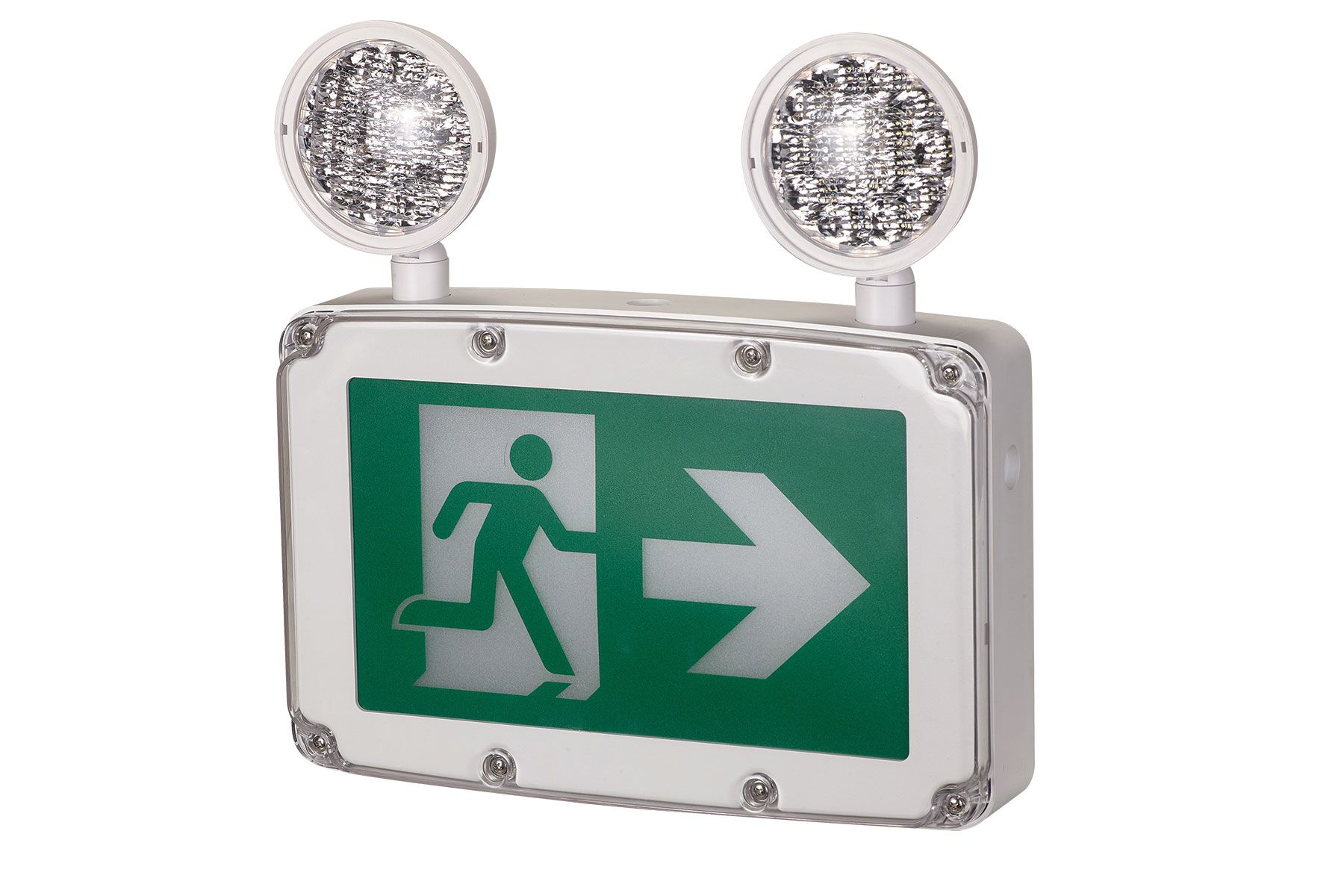 EC402WHWA13BBGU1 LED Running Man Exit Sign with Combo Heads, Wet